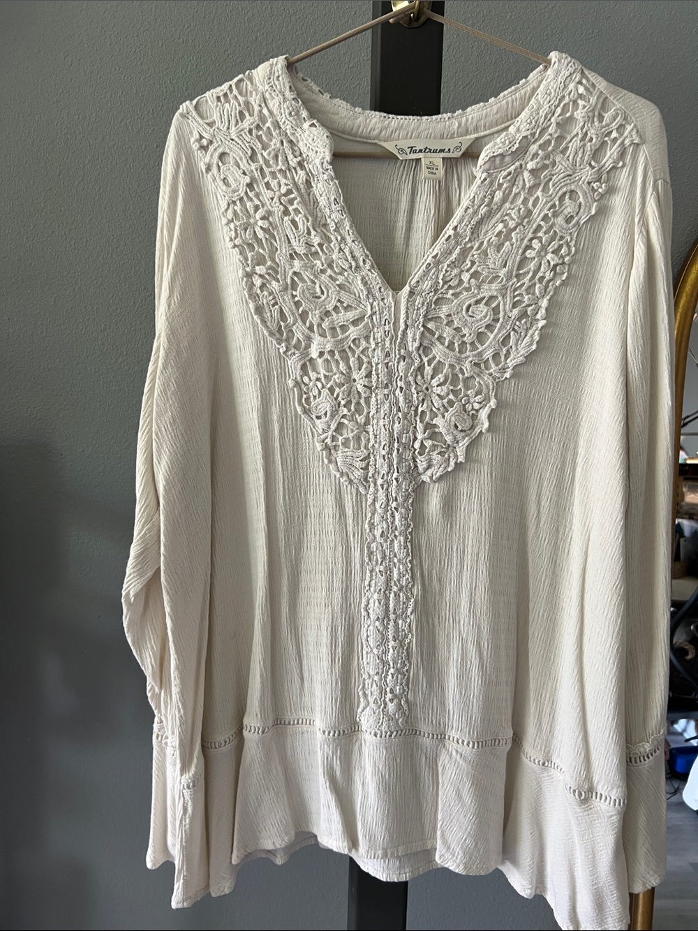 Tantrums Cream Crochet V-Neck Tunic Top